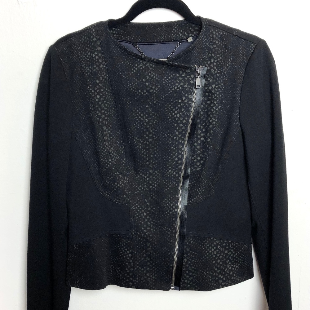 Elie Tahari Moto Snake Print Zip-Up Jacket